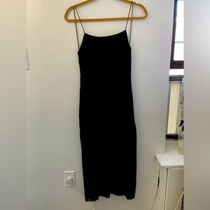 Vivienne Tam, black dress to knee, metal chain straps
